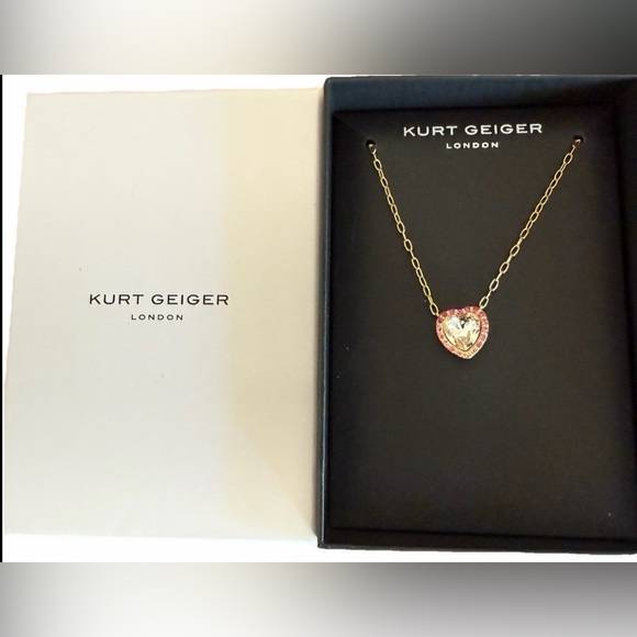Kurt Geiger Pave Gold Necklace with Pink Heart Pendant NWT - Picture 2 of 7